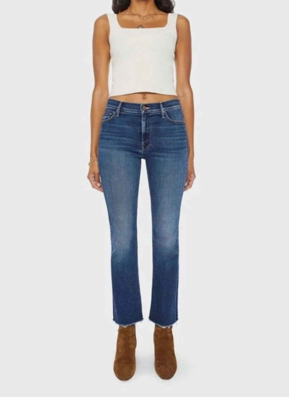 Mother Denim The Outsider Ankle Fray In Uncharted Waters Mid Rise Flare Size 24